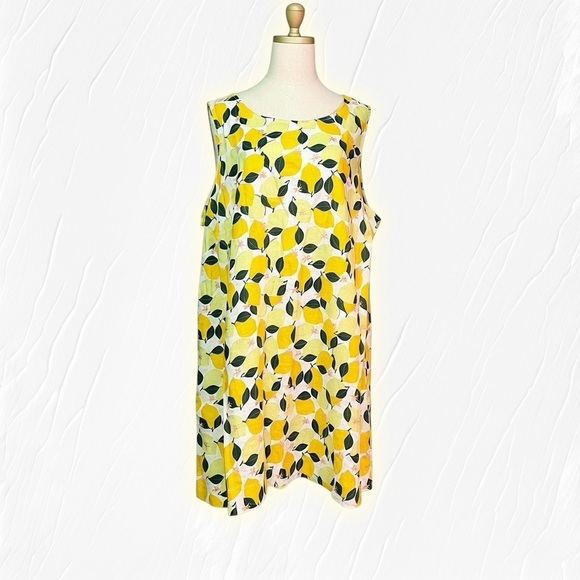 C&C California Dresses & Skirts - NWT C&C California 100% Linen Summer Lemon & Leaf Printed Shift Dress Size 2X